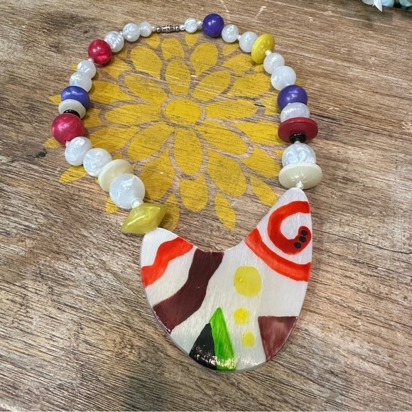 Vintage 80s colorful beaded statement necklace - Picture 8 of 10